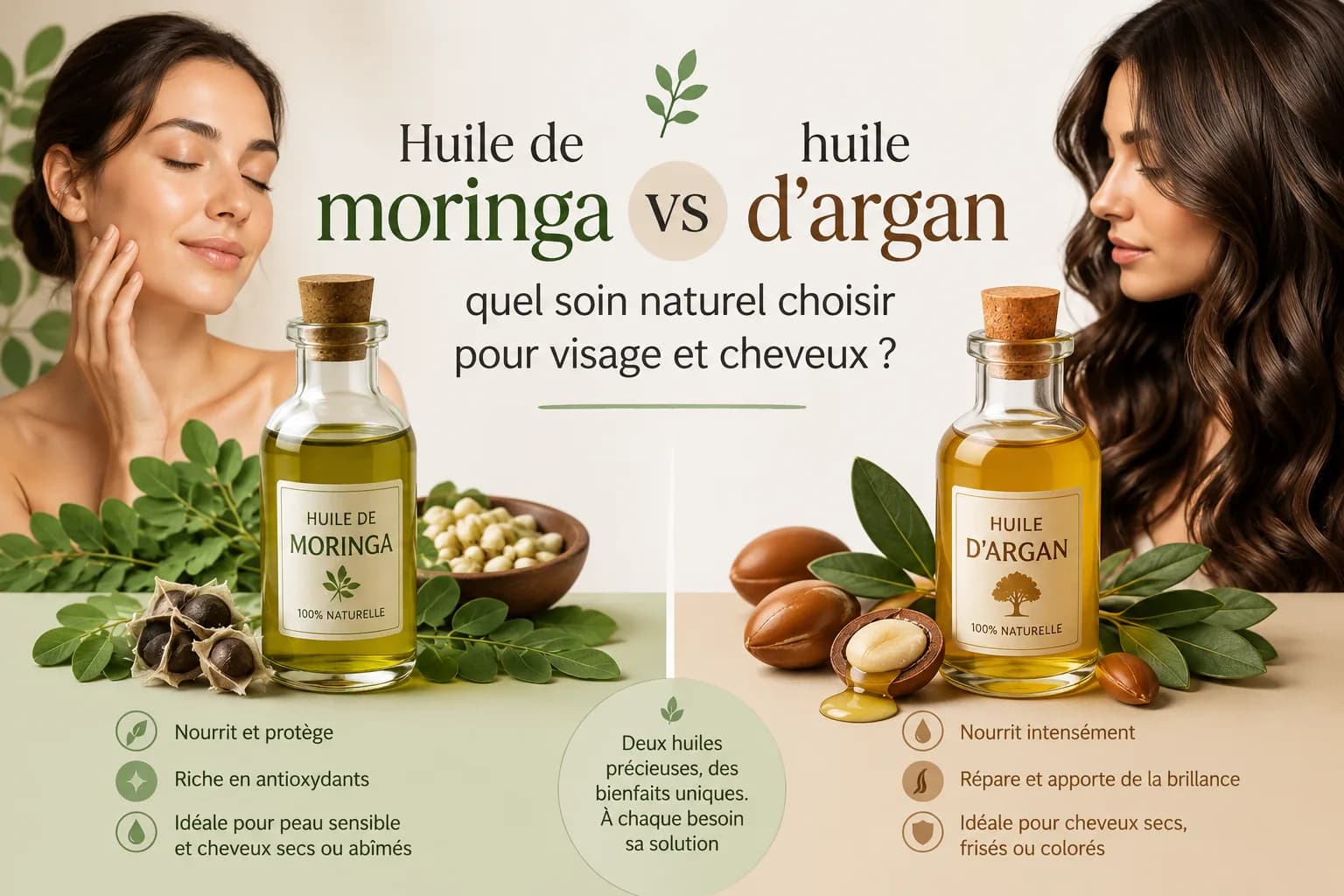 Huile de moringa vs huile d'argan : quel soin naturel choisir pour visage et cheveux ?